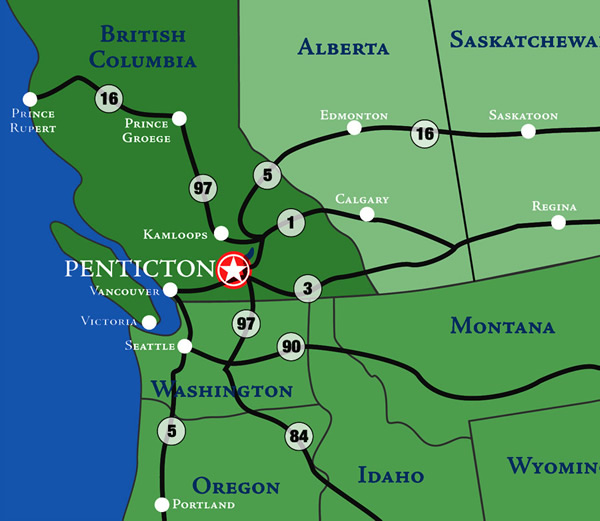 Map of the Penticton and Kaleden area